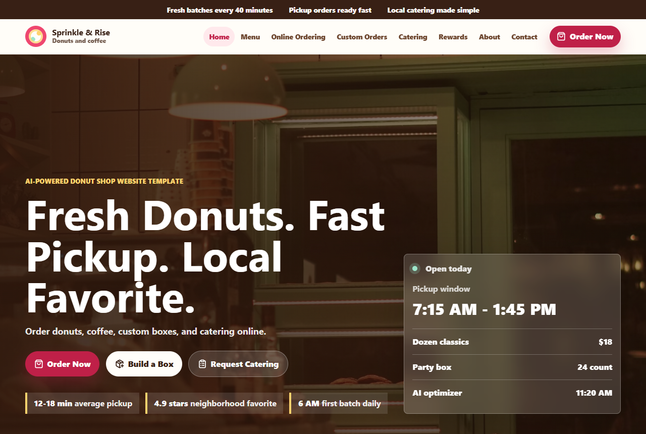 Donut shop ecommerce template preview