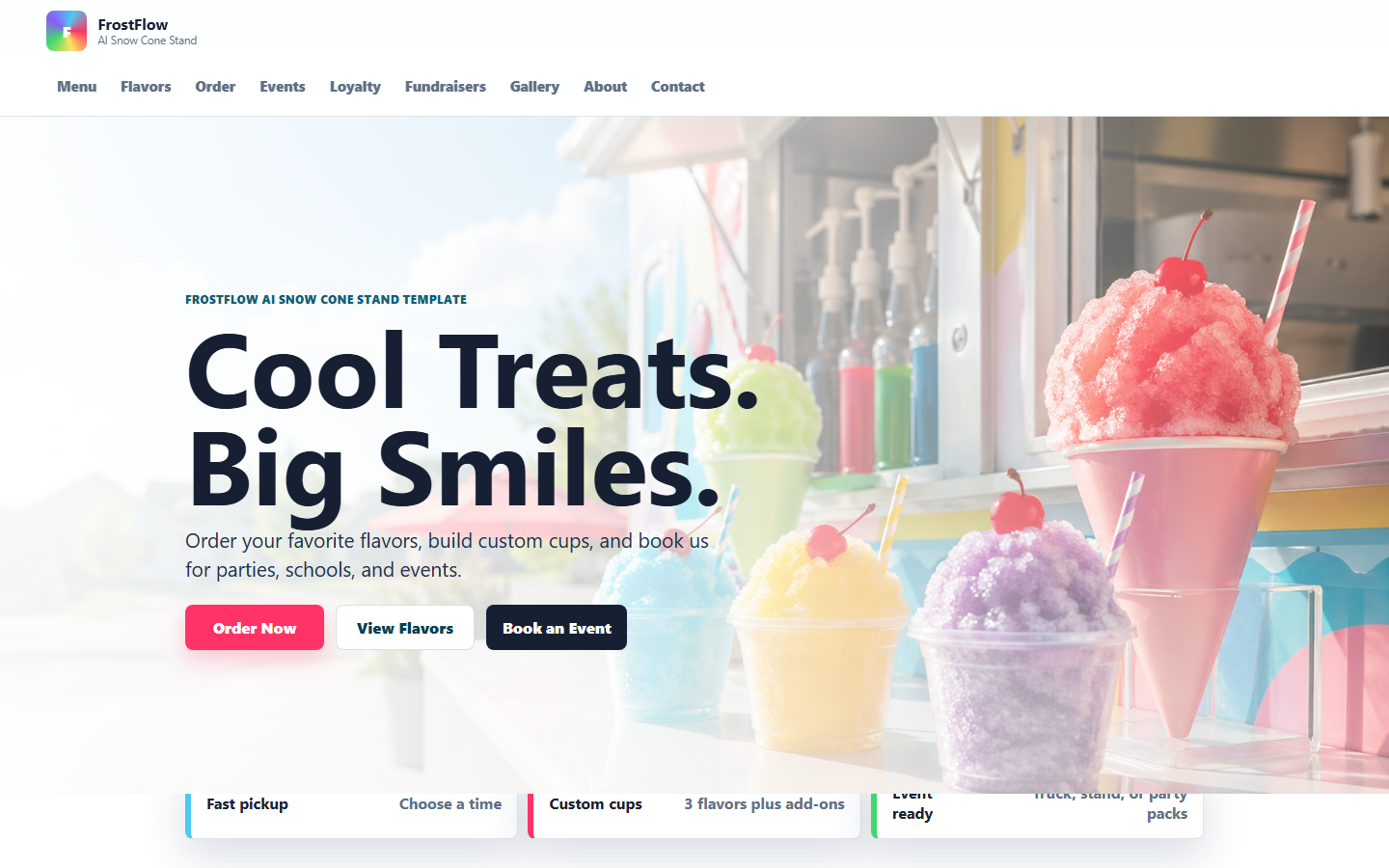 Snow cone stand website template preview