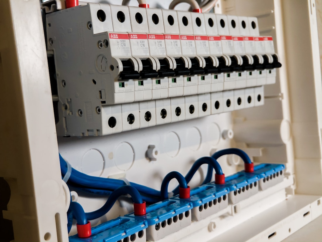Open breaker panel with organized circuit breakers