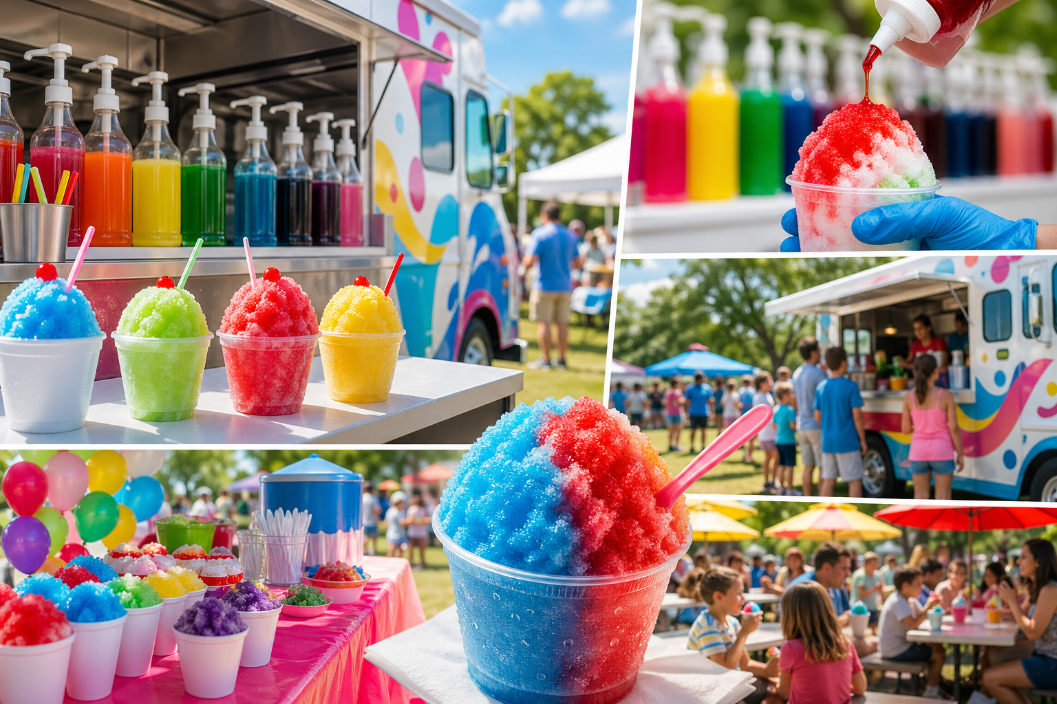 Snow cone stand gallery with cups and event setup