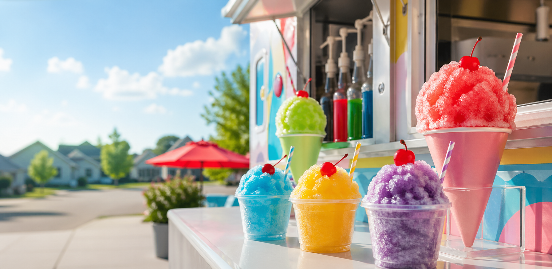 Colorful snow cones at a summer stand